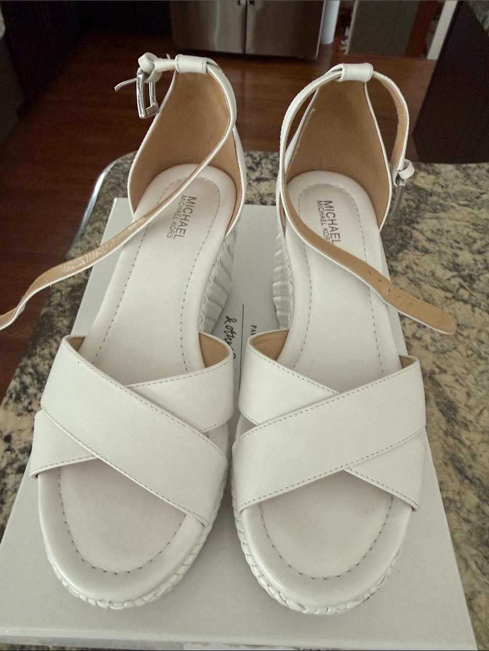 Michael Kors White Crisscross Ankle-Strap Wedge Sandals